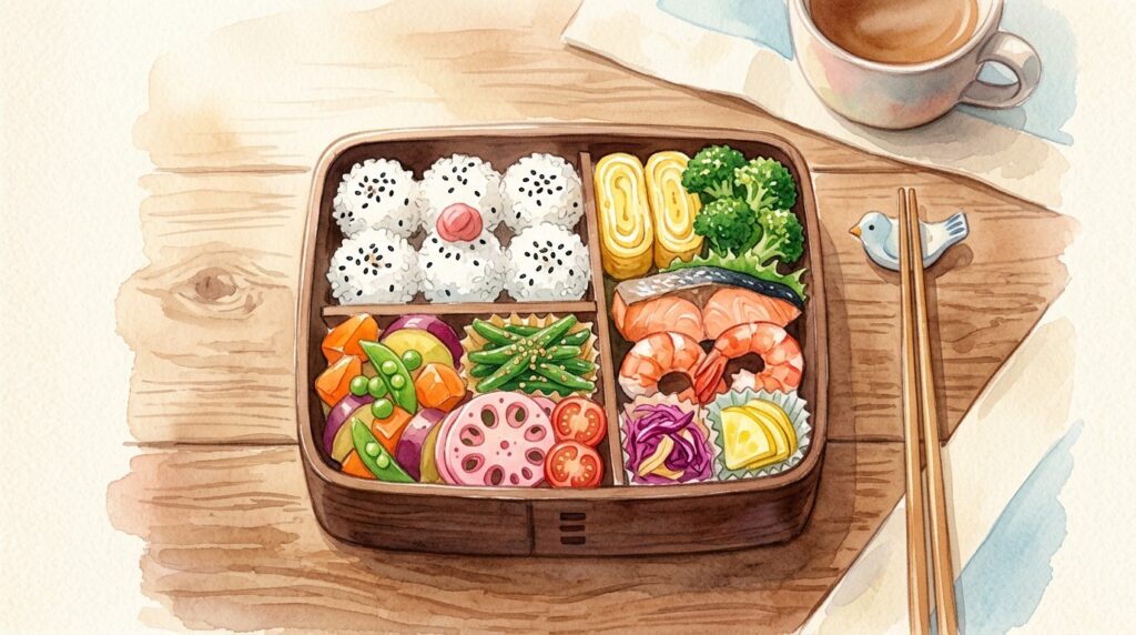 主菜・副菜が彩りよく詰まったお弁当箱