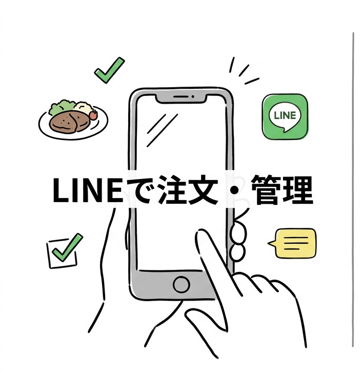 ツクリオのLINE注文とスマホのバックアップをイメージしたイラスト