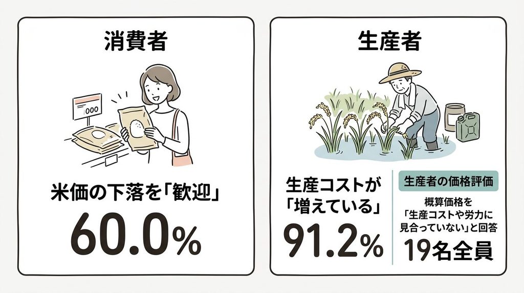 米価下落を歓迎する消費者は60.0%