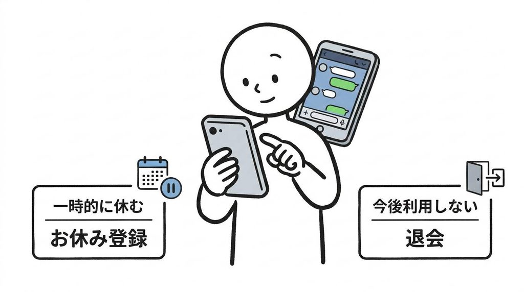 ツクリオのLINEでお休み登録と退会を選択するイメージイラスト