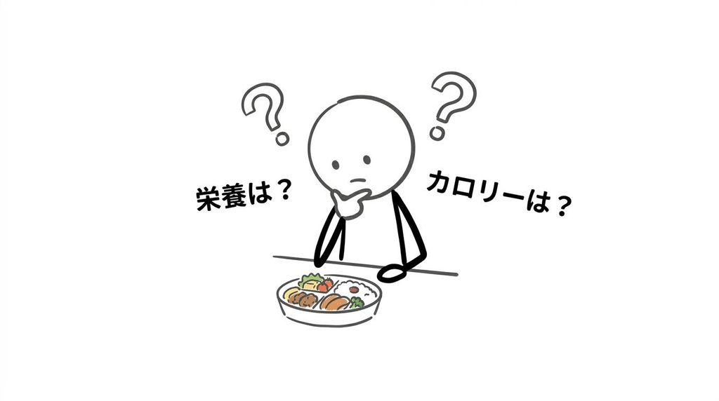 ツクリオの料理を見ながら栄養やカロリーを確認する人のイラスト
